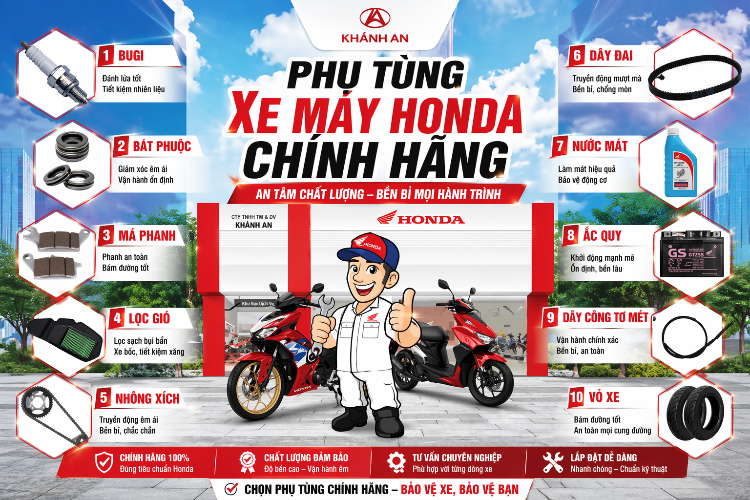 Phụ Tùng Xe Máy Honda Chính Hãng: Bảng Giá & Địa Chỉ Mua Uy Tín