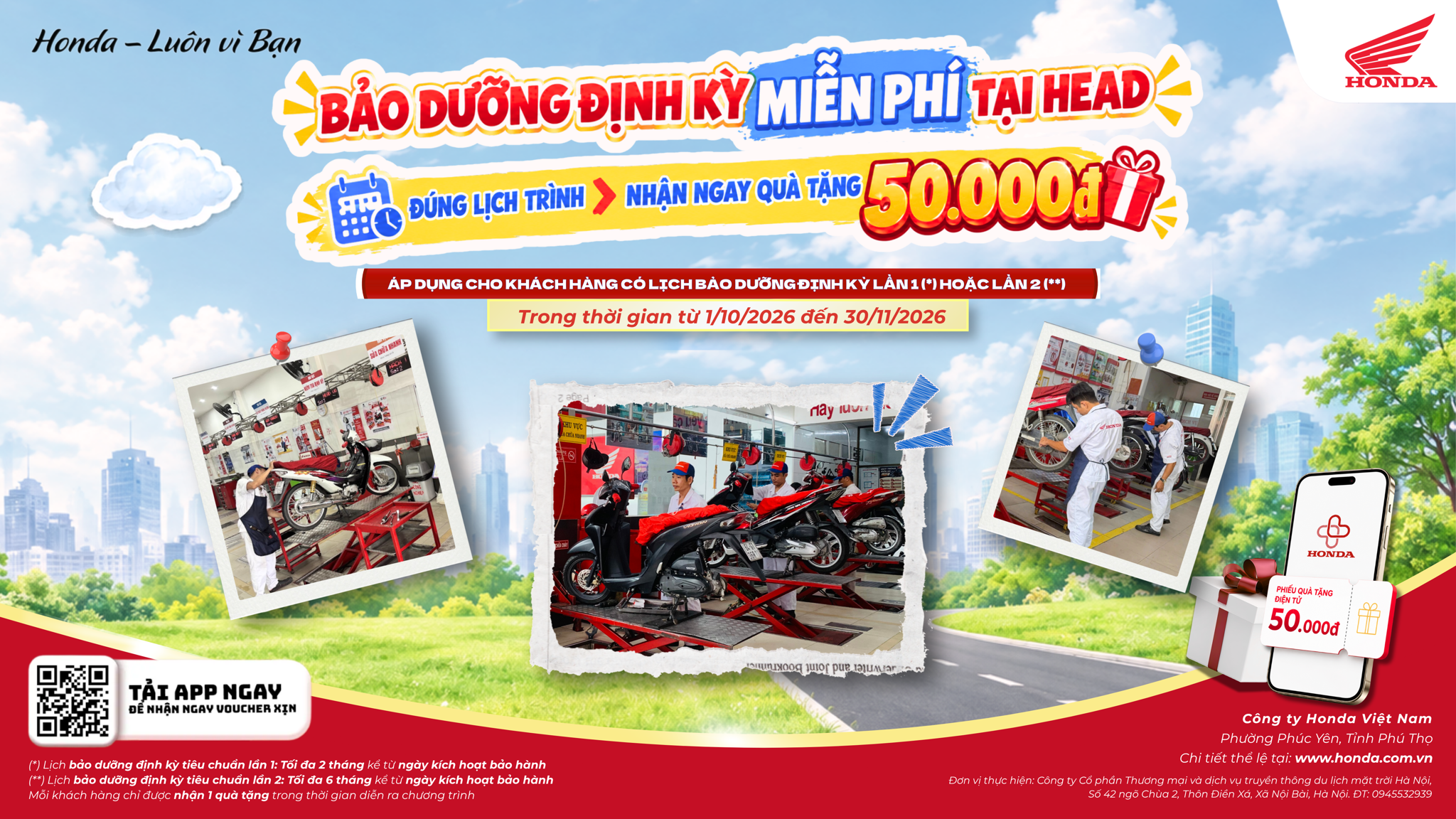 Bảo Dưỡng Xe Máy Honda Định Kỳ Miễn Phí – Nhận Ngay Quà Tặng 50.000Đ