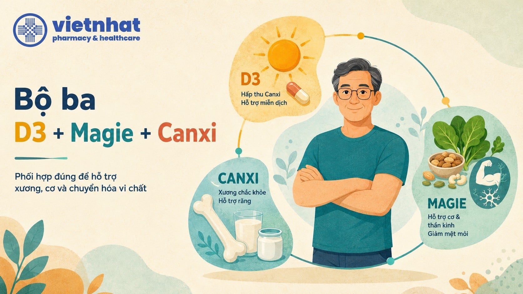 Bộ Ba D3 + Magie + Canxi Cho Người Lớn