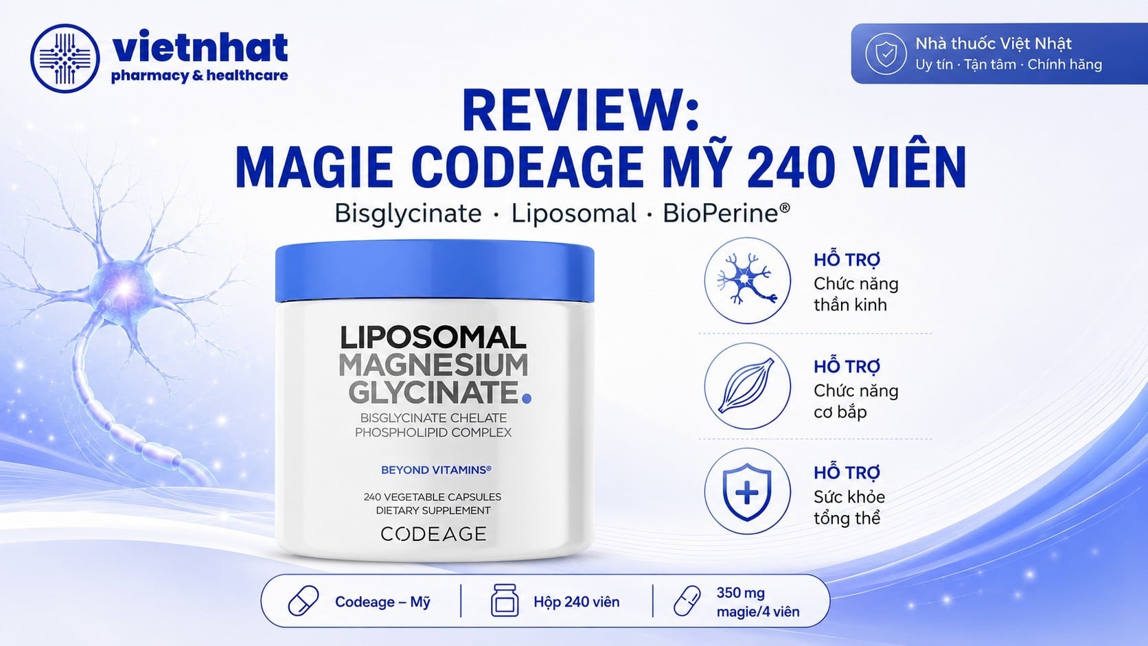 [Review] Magie Codeage Mỹ 240 Viên Có Tốt Không? Review Magnesium Glycinate Codeage