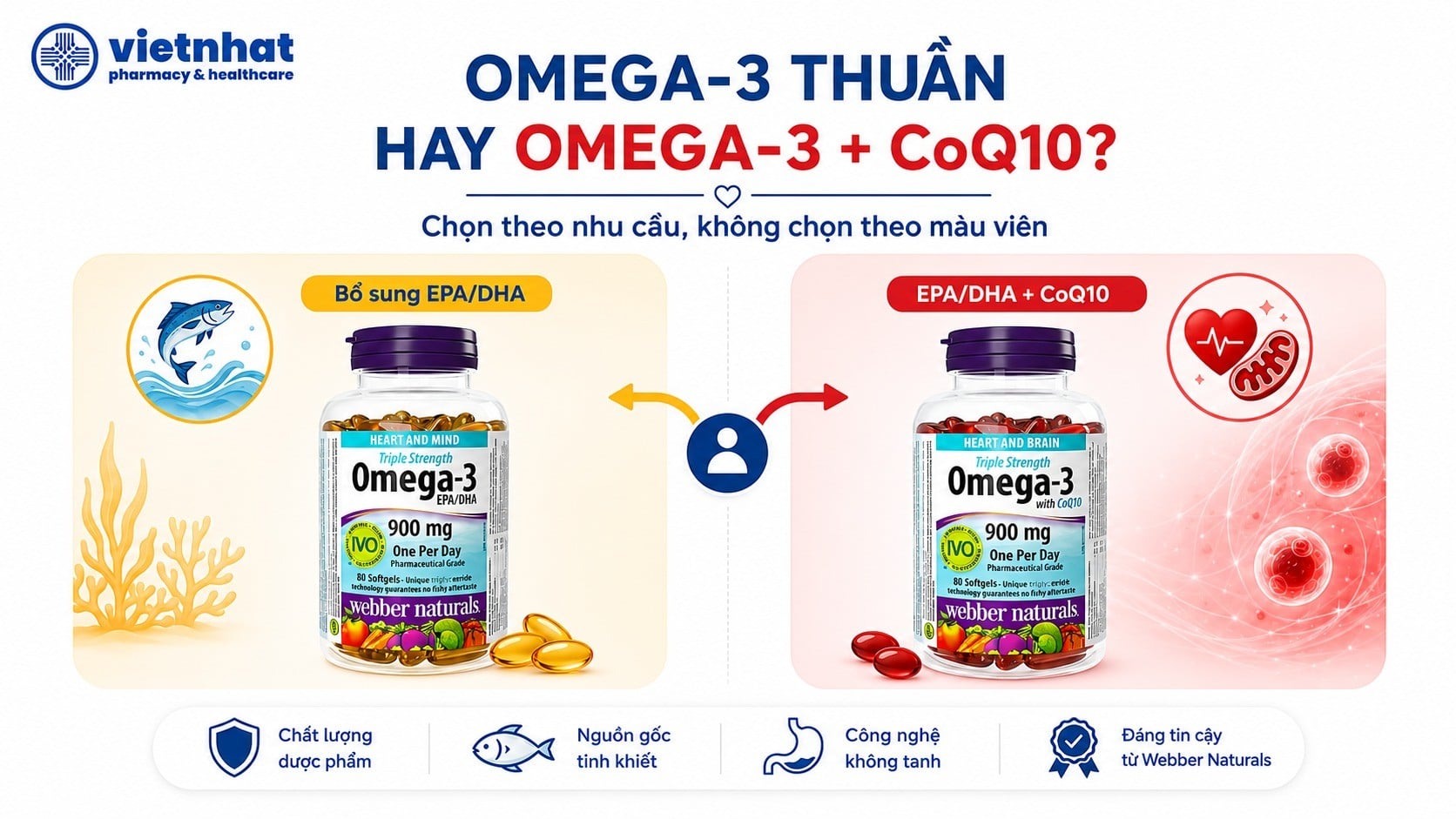 Khi nào cơ thể cần bổ sung Omega 3 thuần (omega vàng) hay Omega 3 kết hợp với CoQ10 (omega đỏ)?