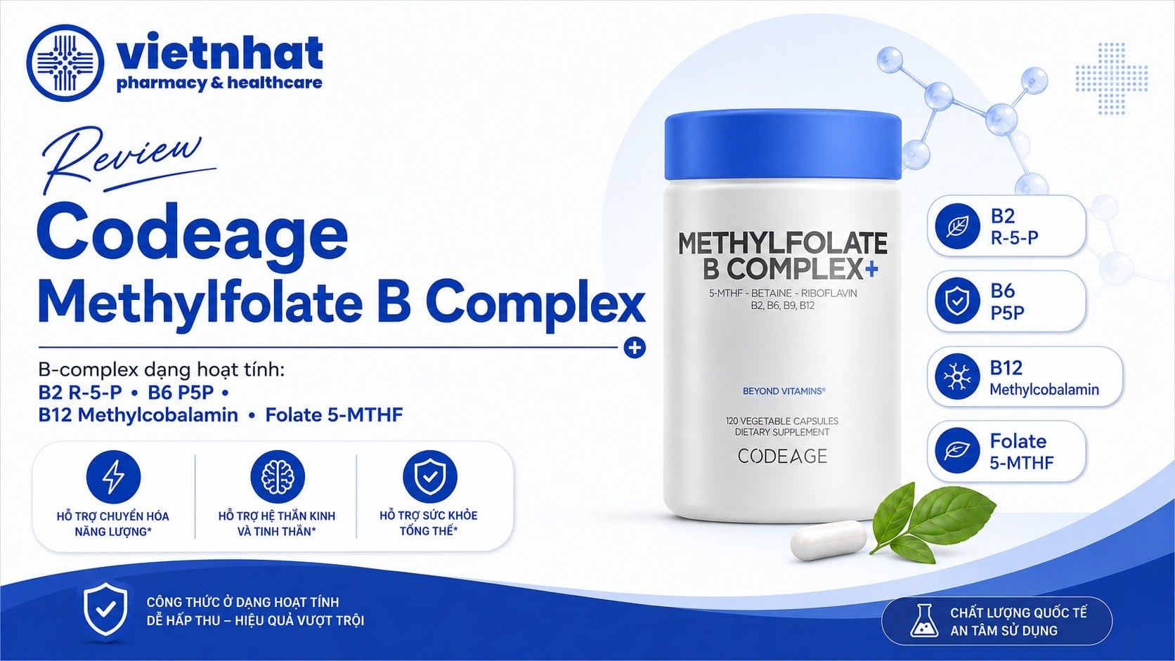 [Review] Codeage Methylfolate B Complex, Bổ Sung Vitamin B Hoạt Tính, Lọ 120 Viên Từ Mỹ