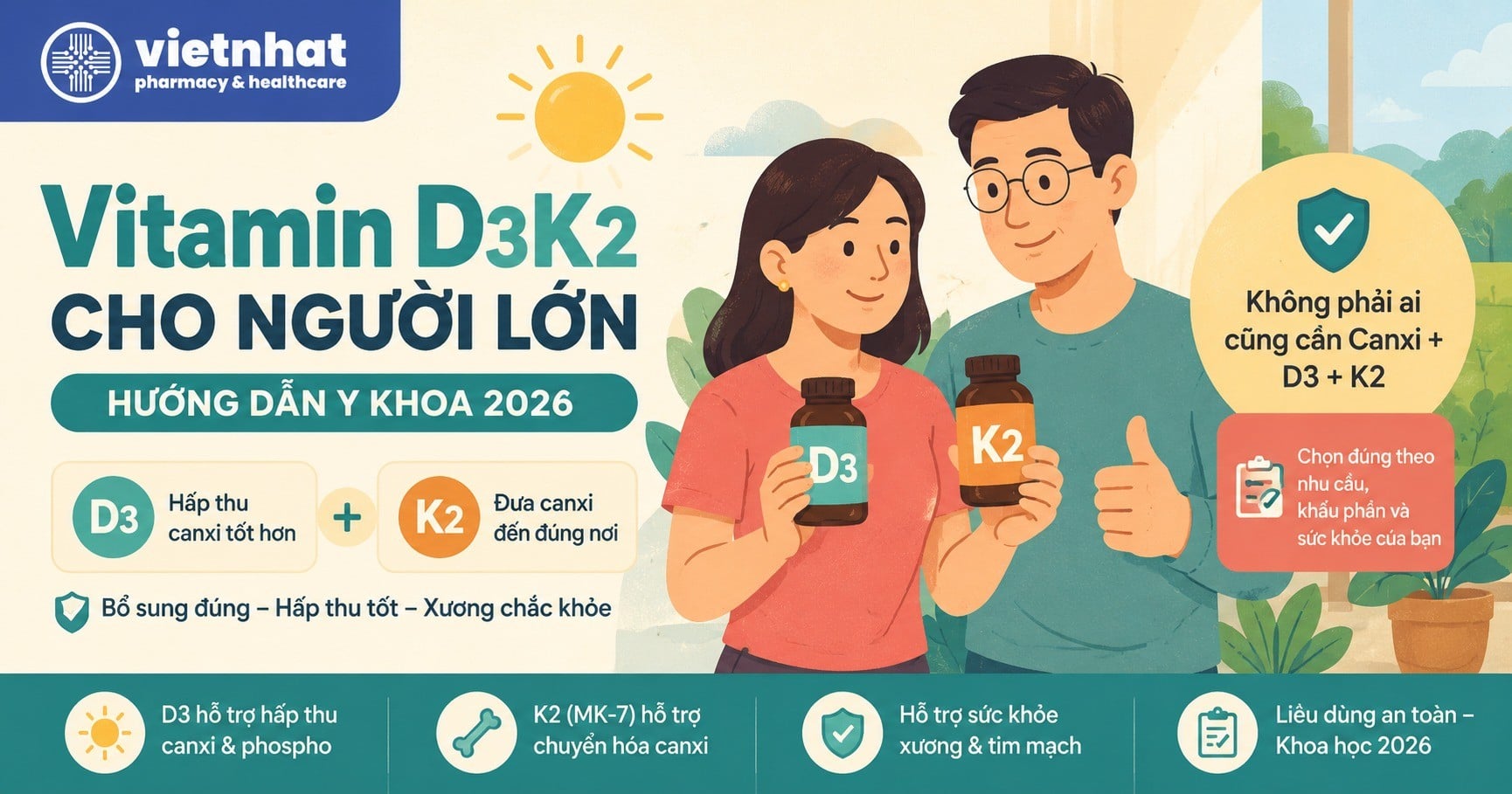 Vitamin D3K2 Cho Người Lớn: Hướng Dẫn Y Khoa 2026