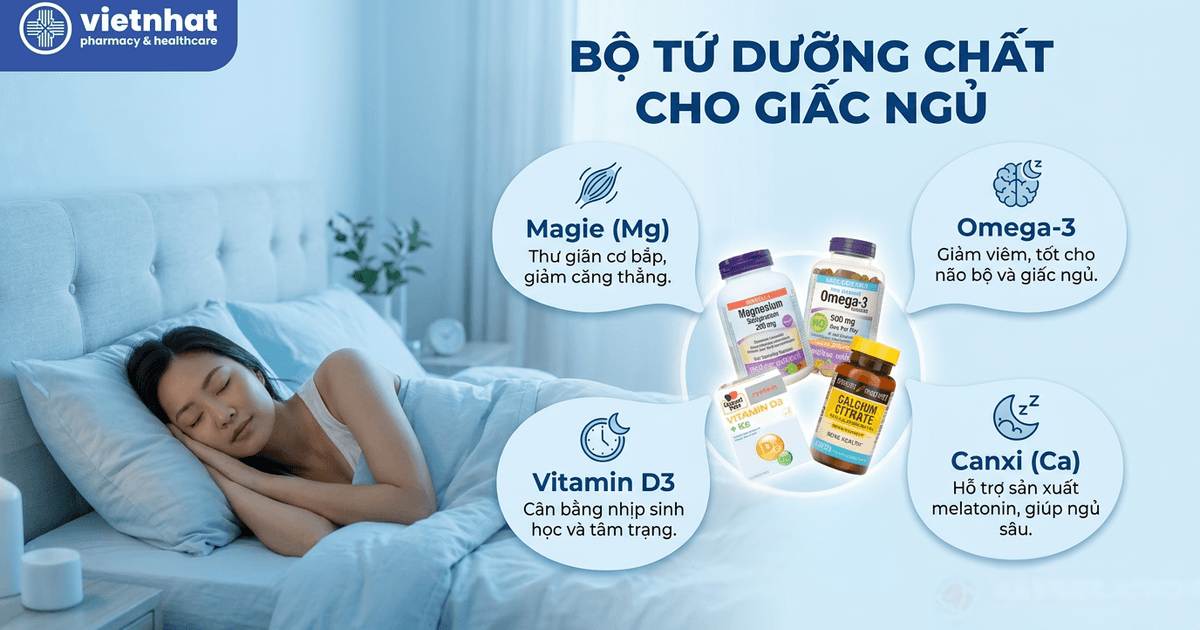 Bộ Tứ Dưỡng Chất Vàng Cho Giấc Ngủ Ngon: Magie, Canxi, Omega-3 & Vitamin D3