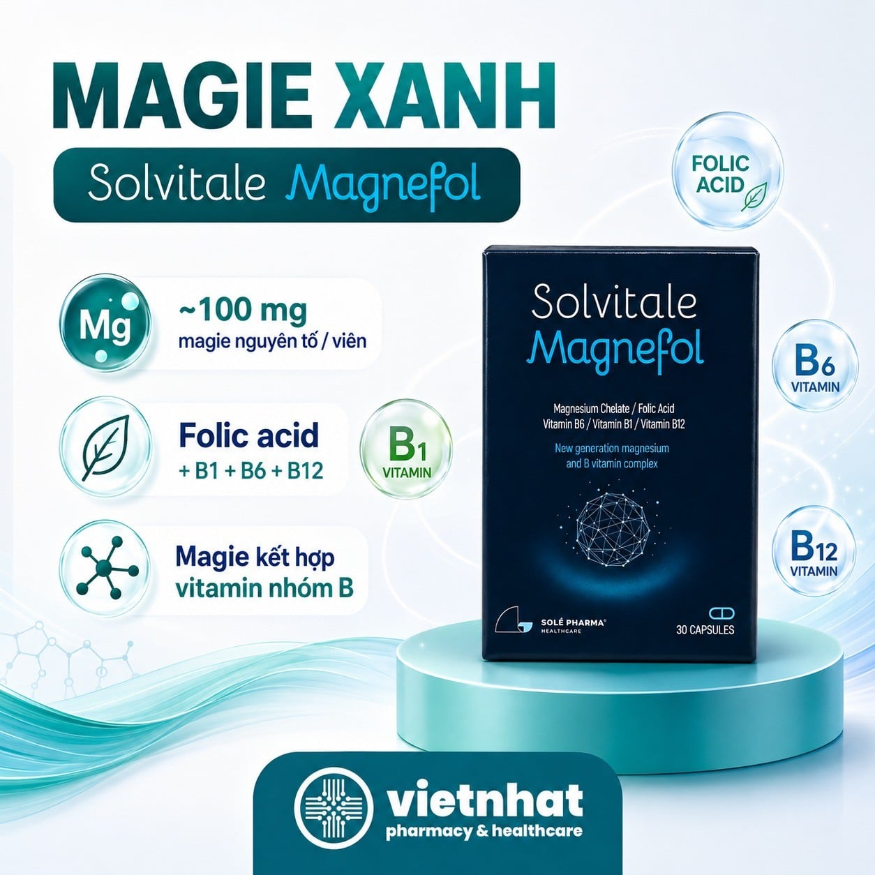 nhathuocvietnhat.vn-Solvitale Magnefol bổ sung magnesium cùng folic acid và vitamin B1 B6 B12