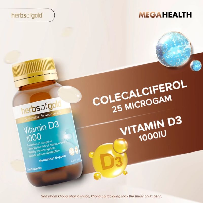 nhathuocvietnhat.vn - Herbs of Gold Vitamin D3 1000, Bổ sung Vitamin D3 giúp xương chắc khoẻ