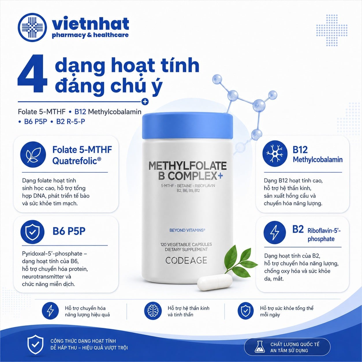 nhathuocvietnhat.vn-4 dạng hoạt tính trong Codeage Methylfolate B Complex