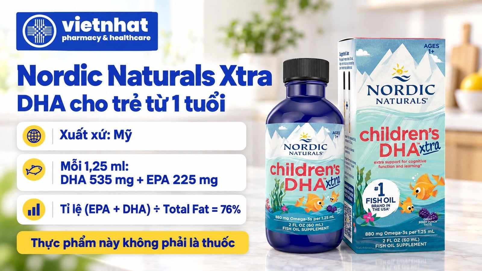 nhathuocvietnhat.vn - Nordic Naturals Children's DHA Xtra: chai và hộp sản phẩm