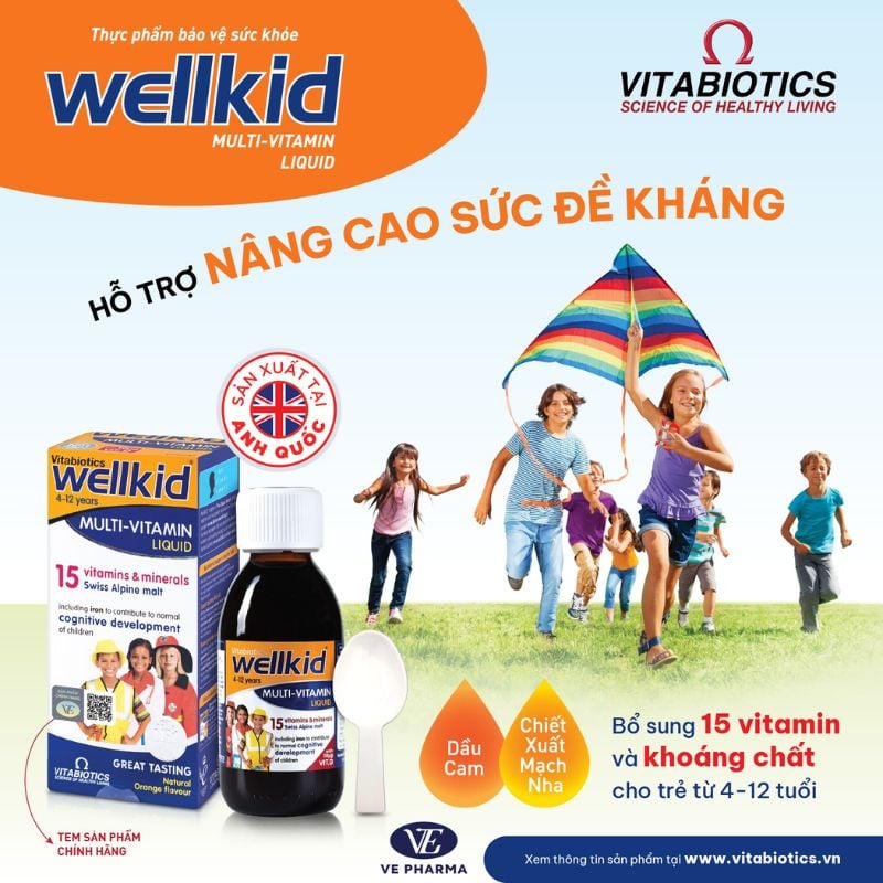 nhathuocvietnhat.vn - Wellkid Multivitamin Liquid, hỗ trợ tăng đề kháng cho trẻ từ 4 - 12 tuổi