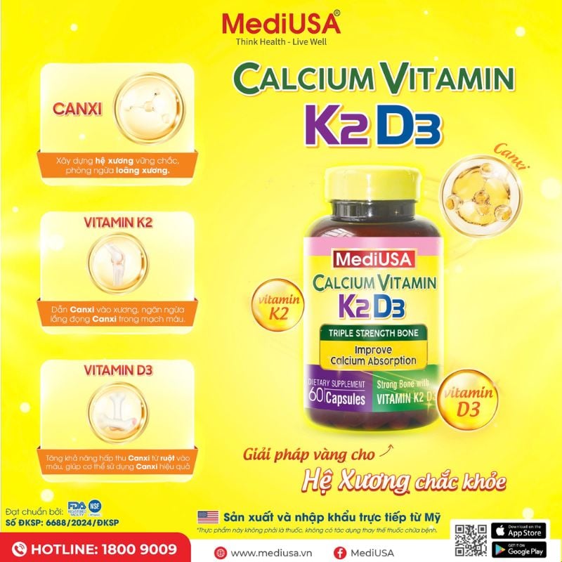 nhathuocvietnhat.vn - MediUSA Calcium Vitamin K2 D3: Bổ Sung Canxi D3K2 Từ Mỹ, Giúp Xương Chắc Khoẻ