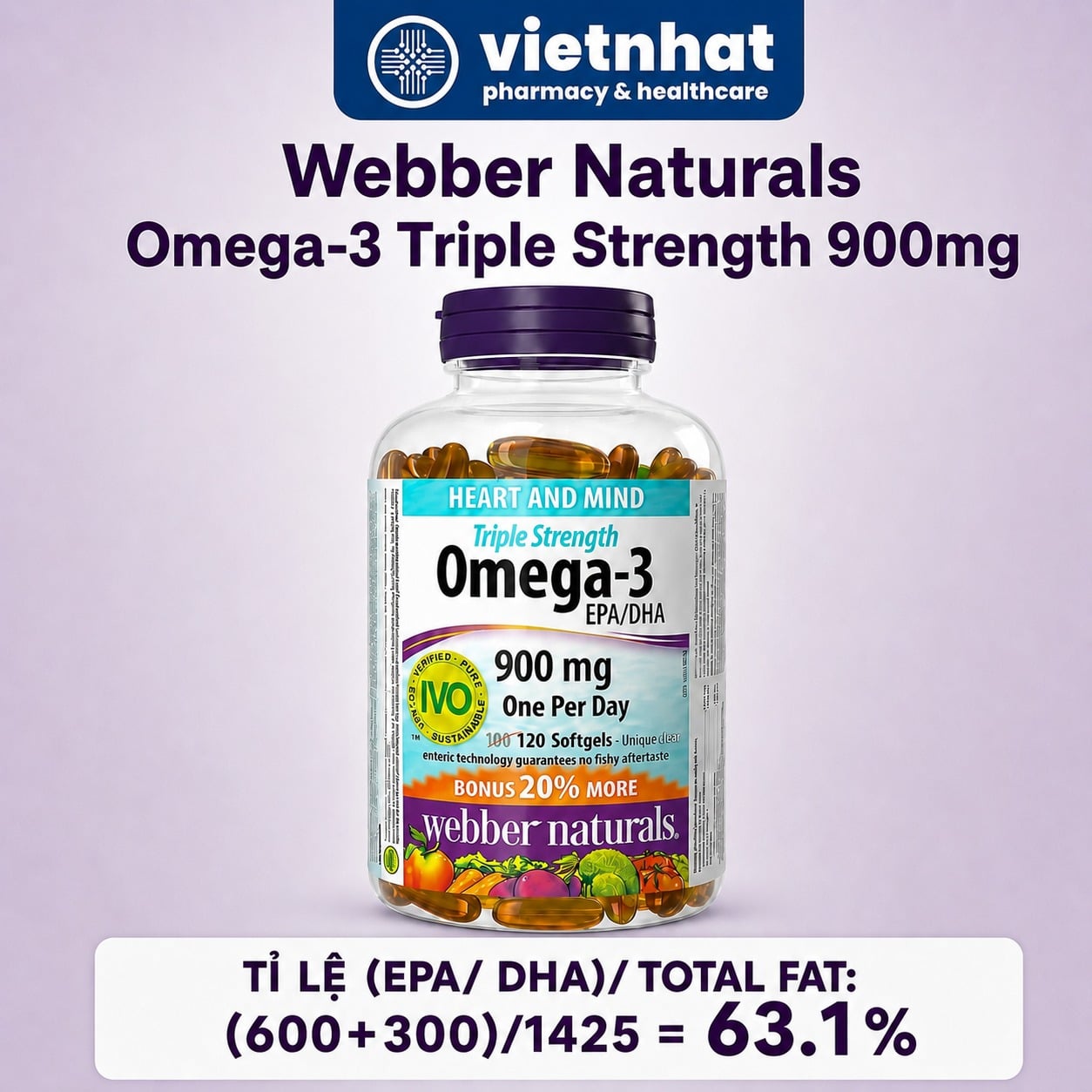 nhathuocvietnhat.vn-Tỷ lệ EPA/ DHA của Dầu cá Omega-3 Triple Strength Webber Naturals