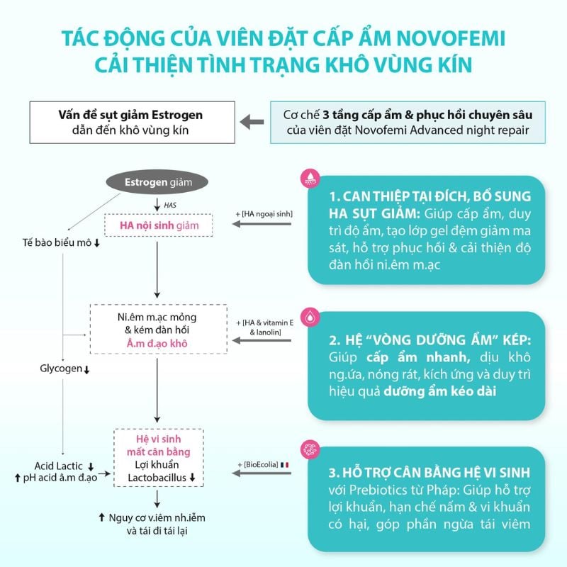 nhathuocvietnhat.vn - Cơ chế cấp ẩm và phục hồi chuyên sâu của viên đặt Novofemi Xanh