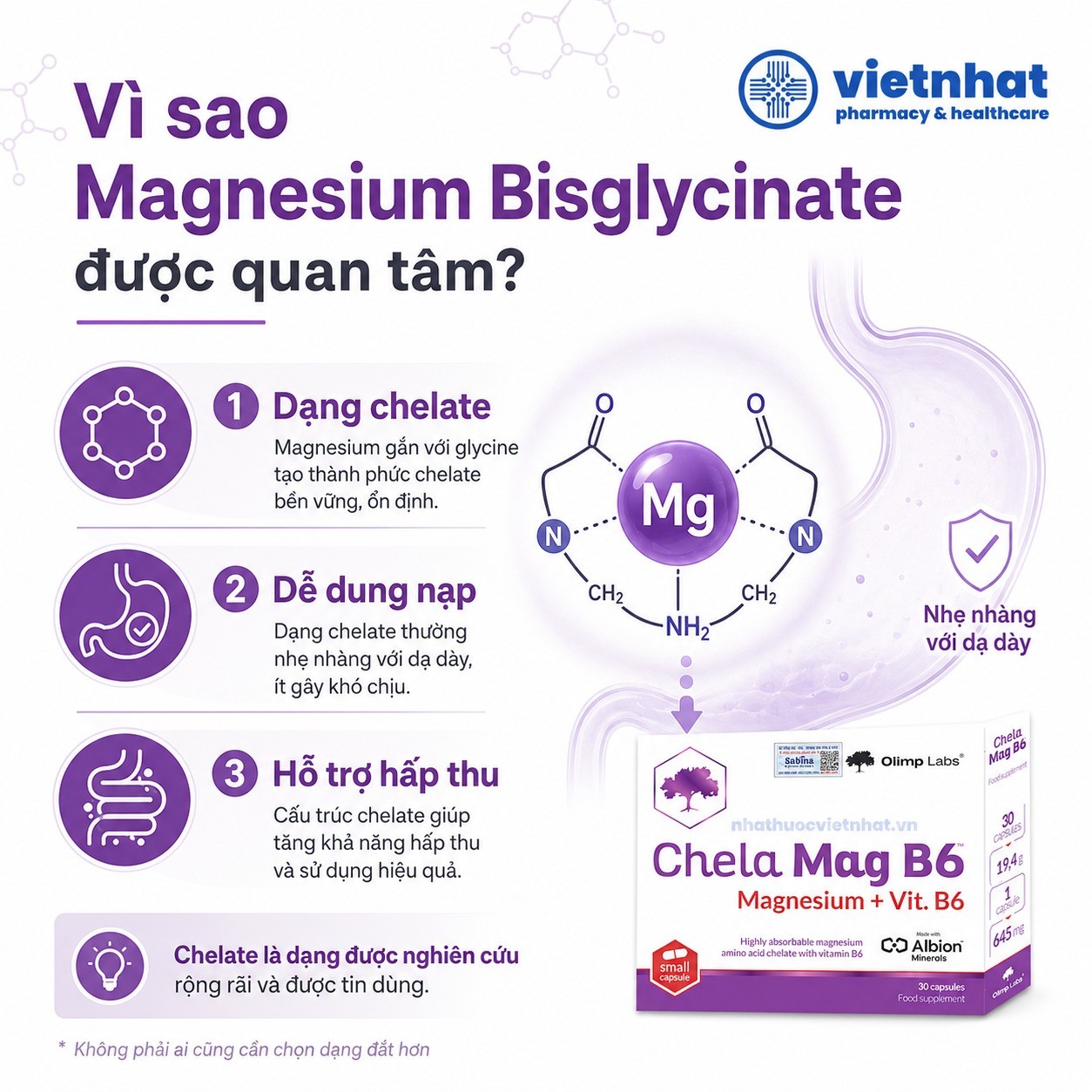 nhathuocvietnhat.vn-Chela Mag B6 Olimp Labs bổ sung Magnesium Bisglycinate dễ dung nạp và hỗ trợ hấp thu