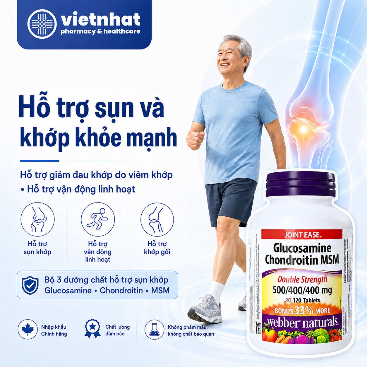 nhathuocvietnhat.vn-Webber Naturals Glucosamine Chondroitin MSM hỗ trợ sụn và khớp khỏe mạnh, hỗ trợ vận động linh hoạt