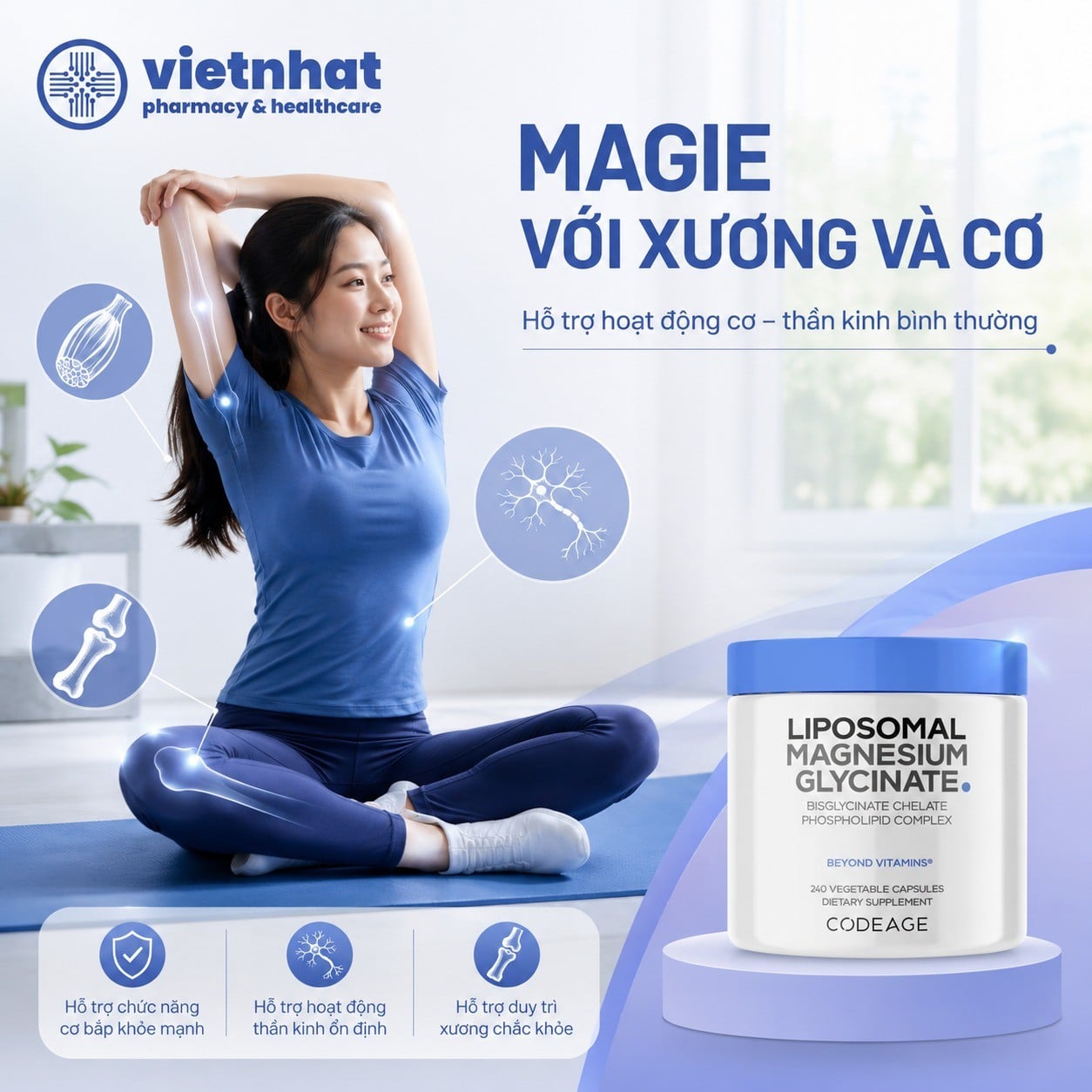 nhathuocvietnhat.vn-Magie Codeage hỗ trợ hoạt động bình thường của cơ, hệ thần kinh và sức khỏe xương