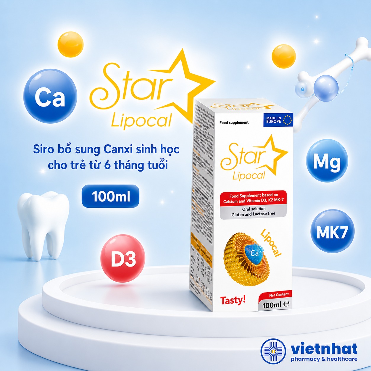 nhathuocvietnhat.vn-Star Lipocal siro bổ sung canxi sinh học dạng vi nang cho trẻ từ 6 tháng tuổi nhập khẩu Italy