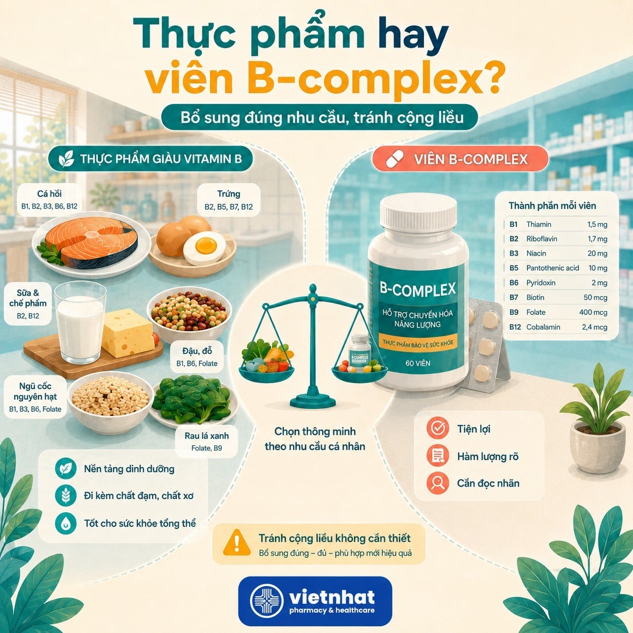 nhathuocvietnhat.vn- So sánh thực phẩm và viên B-complex bổ sung vitamin B