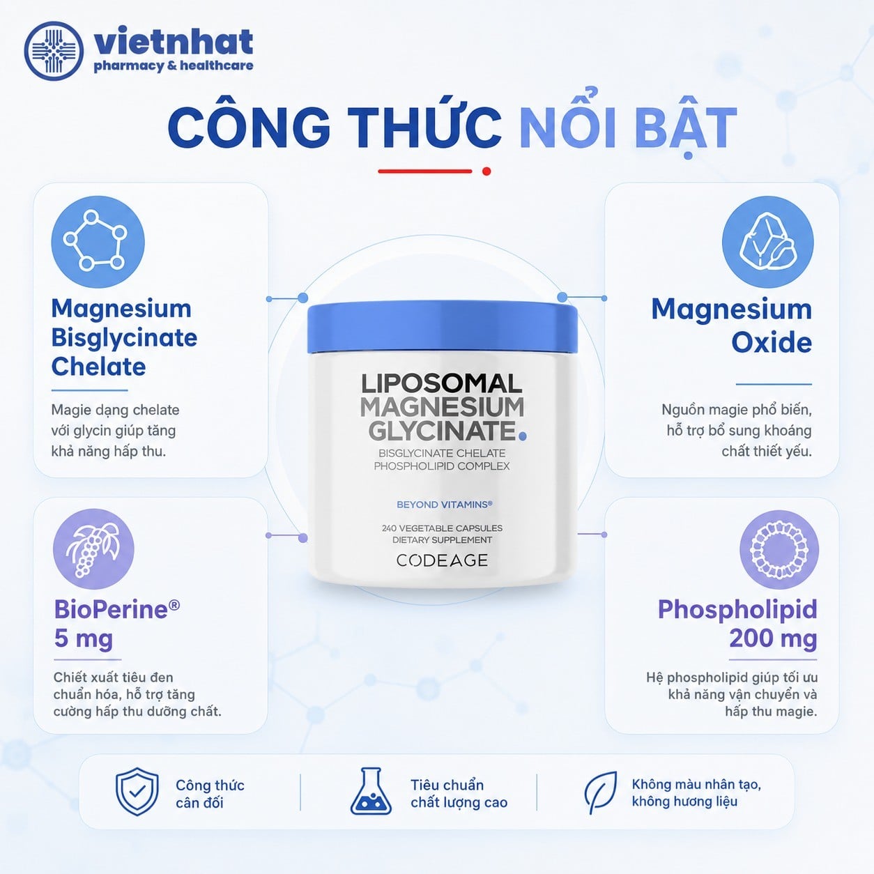 nhathuocvietnhat.vn-Thành phần của Magie Codeage Mỹ 240 Viên