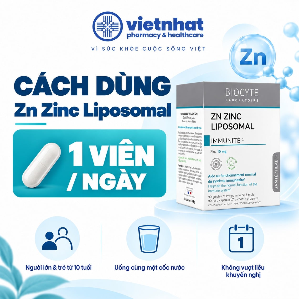 nhathuocvietnhat.vn-Cách uống Zn Zinc Liposomal