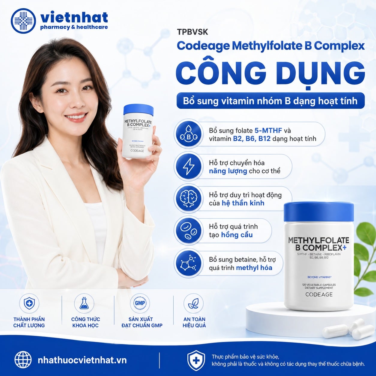 nhathuocvietnhat.vn - Công dụng của Codeage Methylfolate B Complex