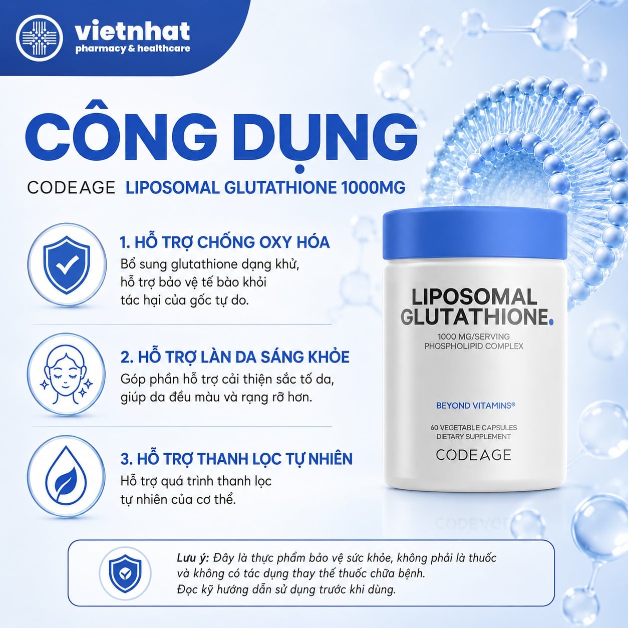 glutathione công dụng Codeage Liposomal Glutathione 1000mg