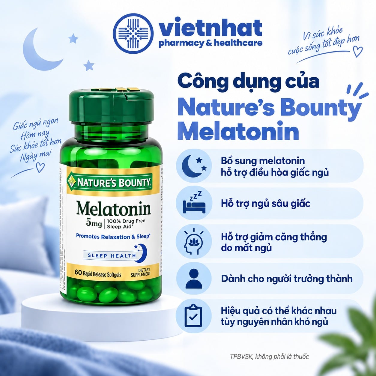 nhathuocvietnhat.vn-Công dụng của Nature's Bounty Melatonin