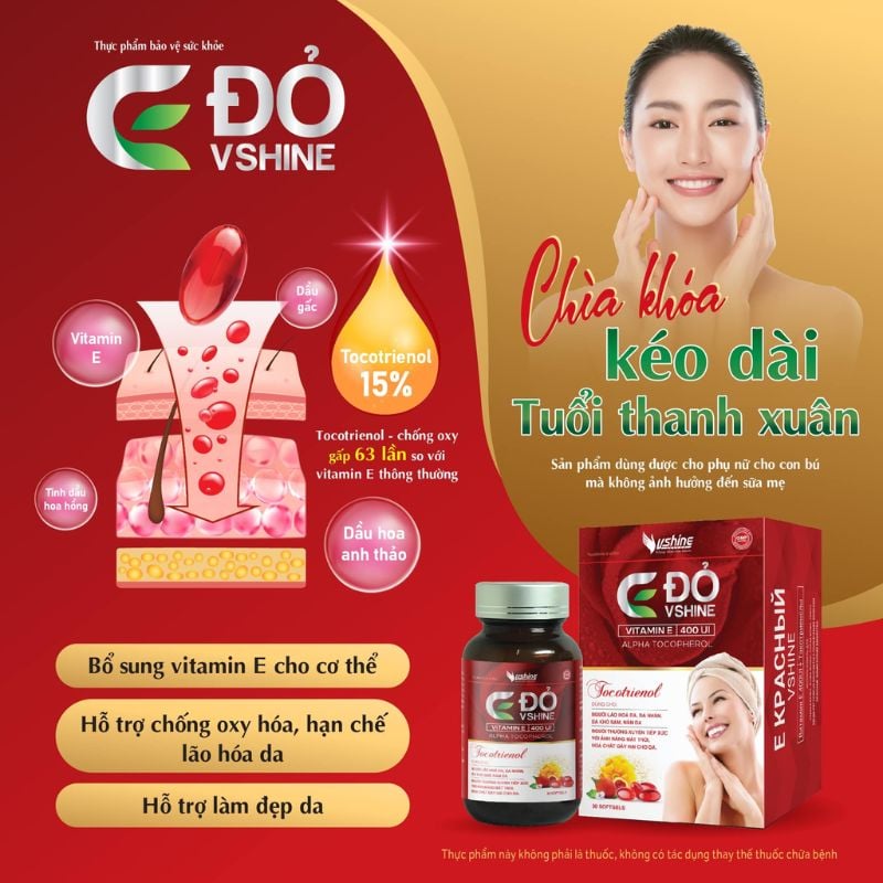 nhathuocvietnhat.vn - E đỏ Vshine, bổ sung vitam E , hỗ trợ chống lão hóa, làm đẹp da