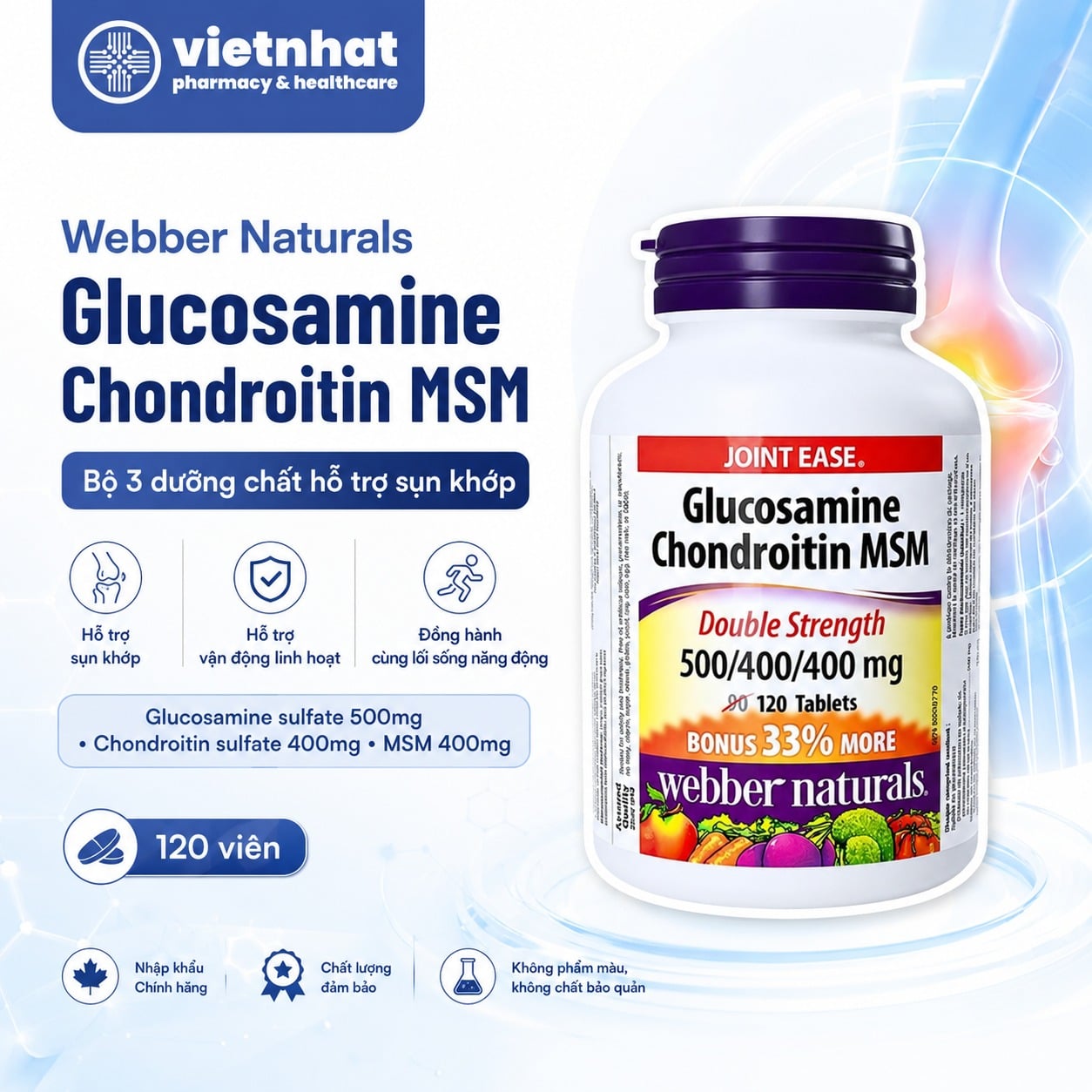 nhathuocvietnhat.vn-Webber Naturals Glucosamine Chondroitin MSM hỗ trợ sụn khớp, nhập khẩu Canada