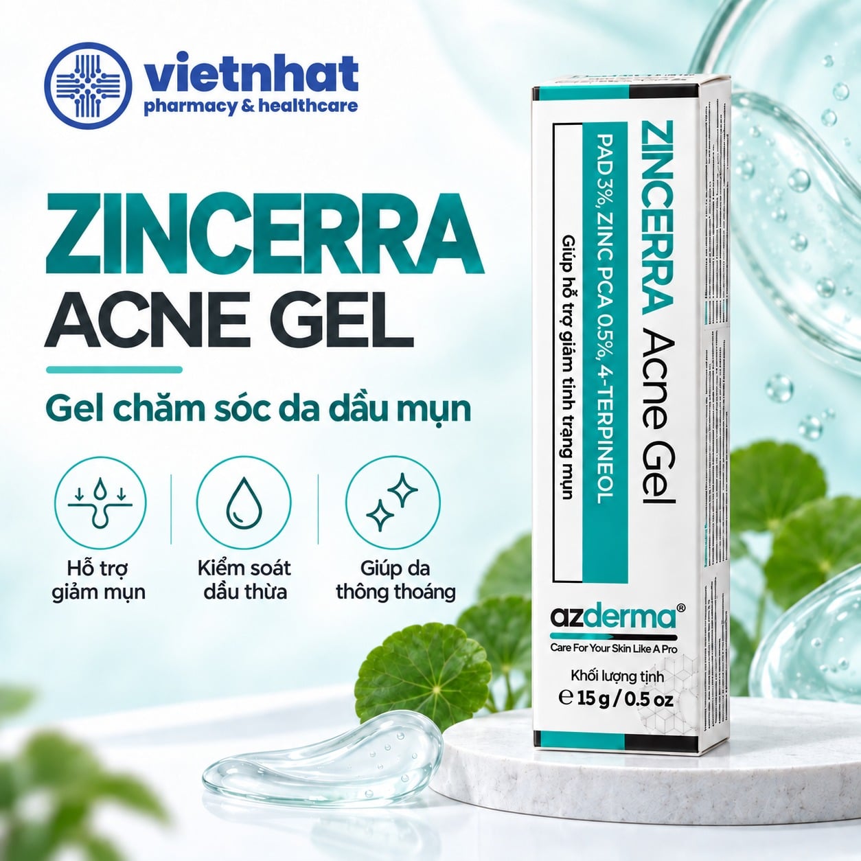 nhathuocvietnhat.vn-Zincerra Acne Gel hỗ trợ chăm sóc da dầu mụn