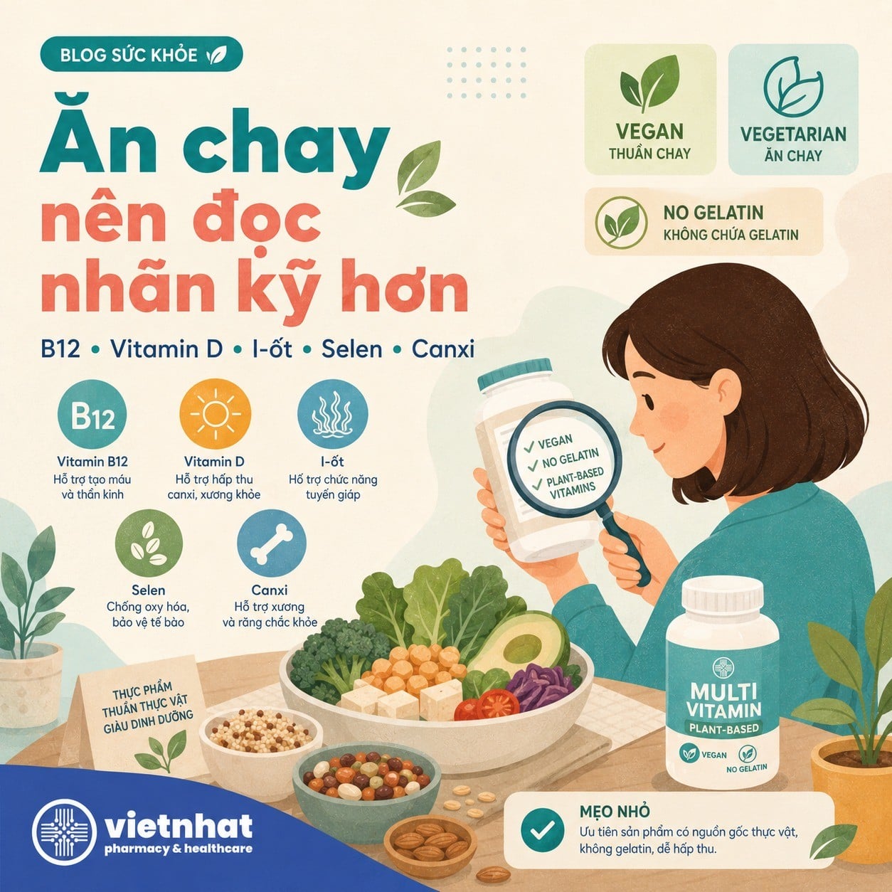 nhathuocvietnhat.vn- Cách chọn vitamin tổng hợp cho người ăn chay