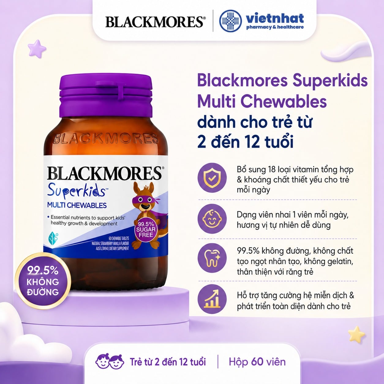 nhathuocvietnhat.vn - Blackmores Superkids Multi Chewables, bổ sung vitamin và khoáng chất cho trẻ từ 2 tuổi