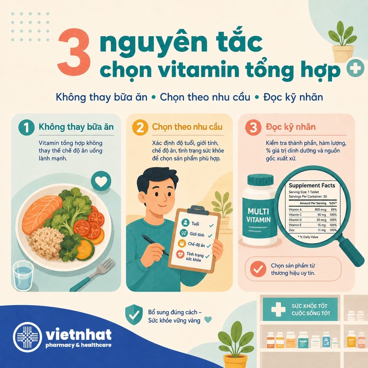 nhathuocvietnhat.vn- Nguyên tắc chọn vitamin tổng hợp