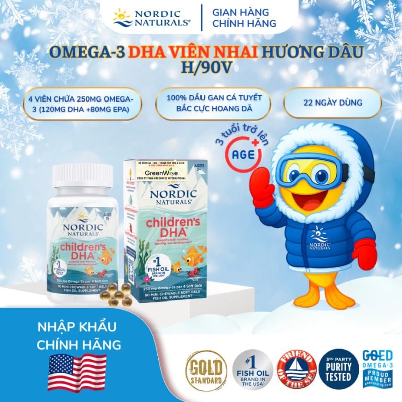 nhathuocvietnhat.vn - Viên nhai Nordic Naturals Children's DHA vị dâu cho trẻ từ 3 tuổi