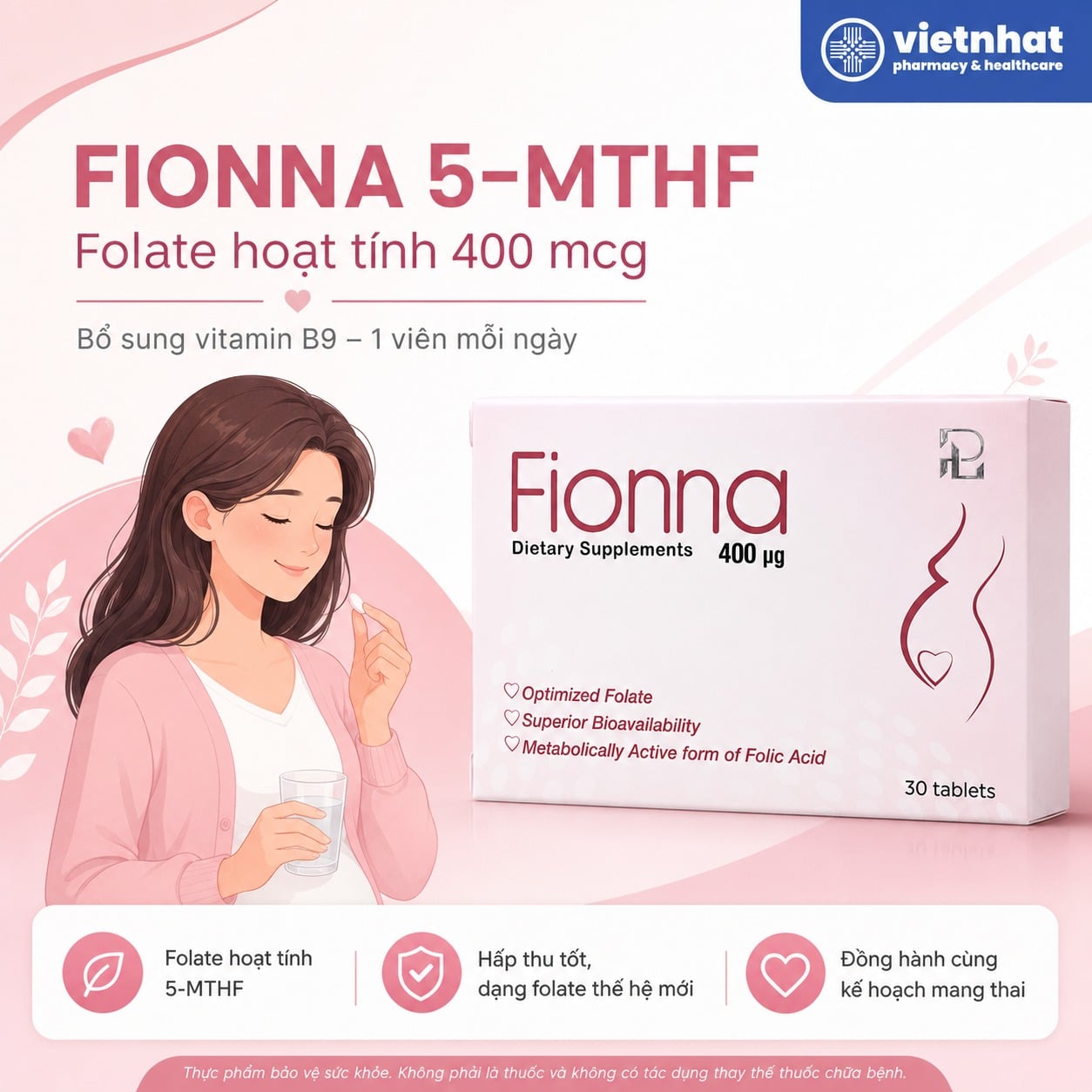 nhathuocvietnhat.vn-Fionna 5-MTHF 400 mcg bổ sung folate hoạt tính vitamin B9