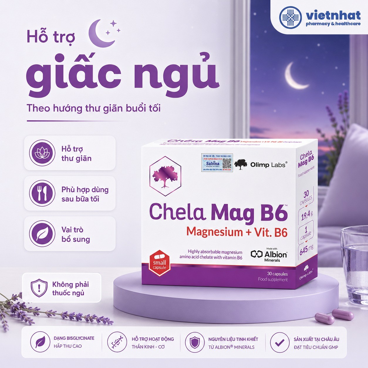 nhathuocvietnhat.vn-Chela Mag B6 Olimp Labs hỗ trợ thư giản thần kinh, cải thiện giấc ngủ cho người trưởng thành