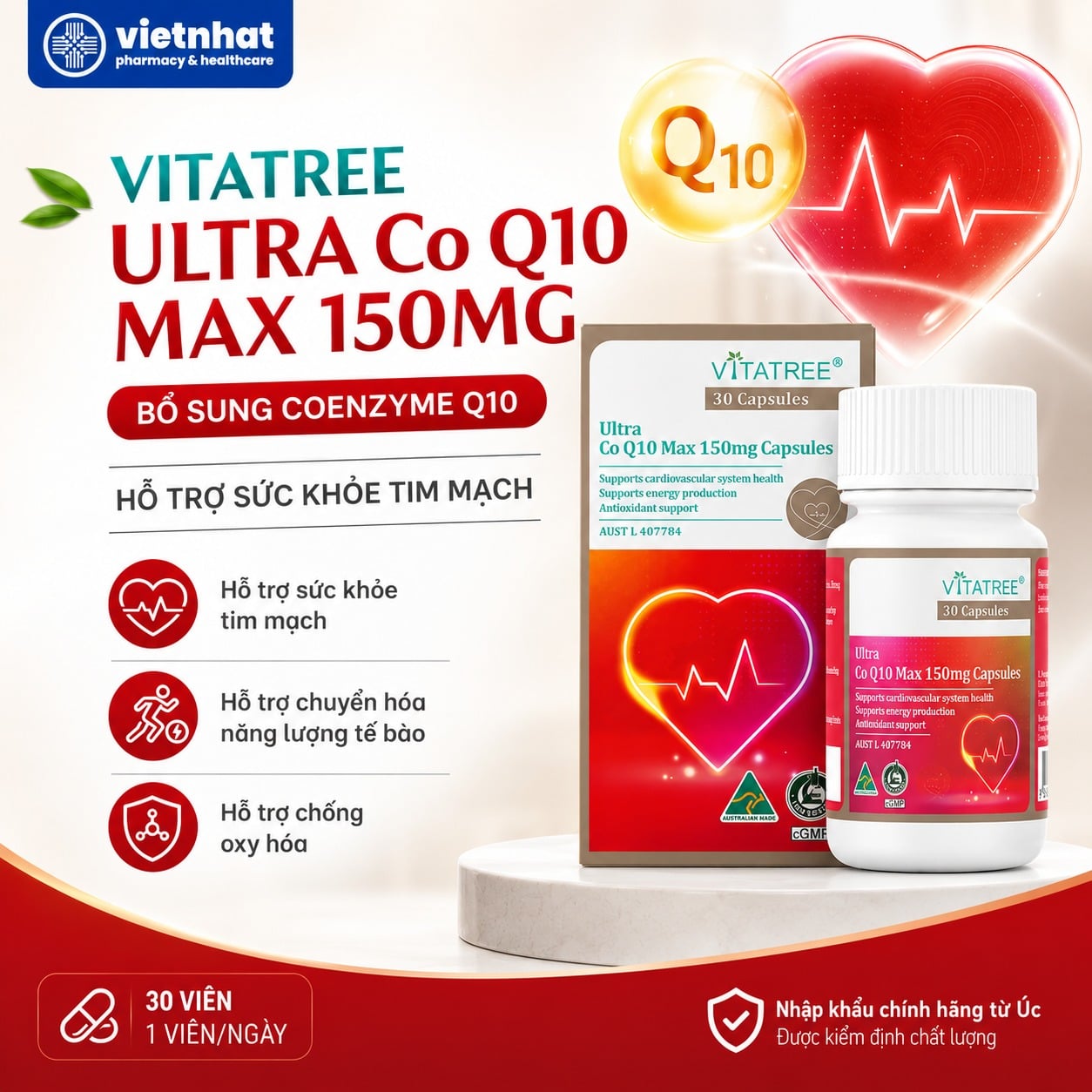 nhathuocvietnhat.vn-Vitatree Ultra CoQ10 Max, bổ sung Coenzyme Q10, bảo vệ sức khoẻ tim mạch