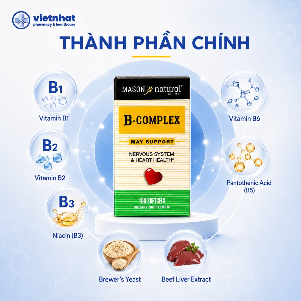 nhathuocvietnhat.vn- B-Complex Mason bổ sung vitamin nhóm B, men bia và chiết xuất gan bò