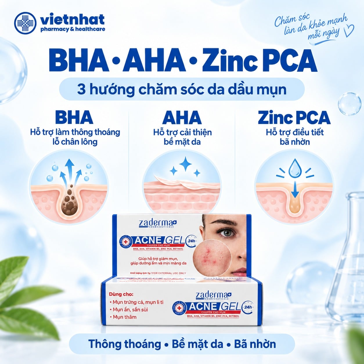 nhathuocvietnhat.vn-BHA AHA và Zinc PCA hỗ trợ chăm sóc da dầu mụn và kiểm soát bã nhờn