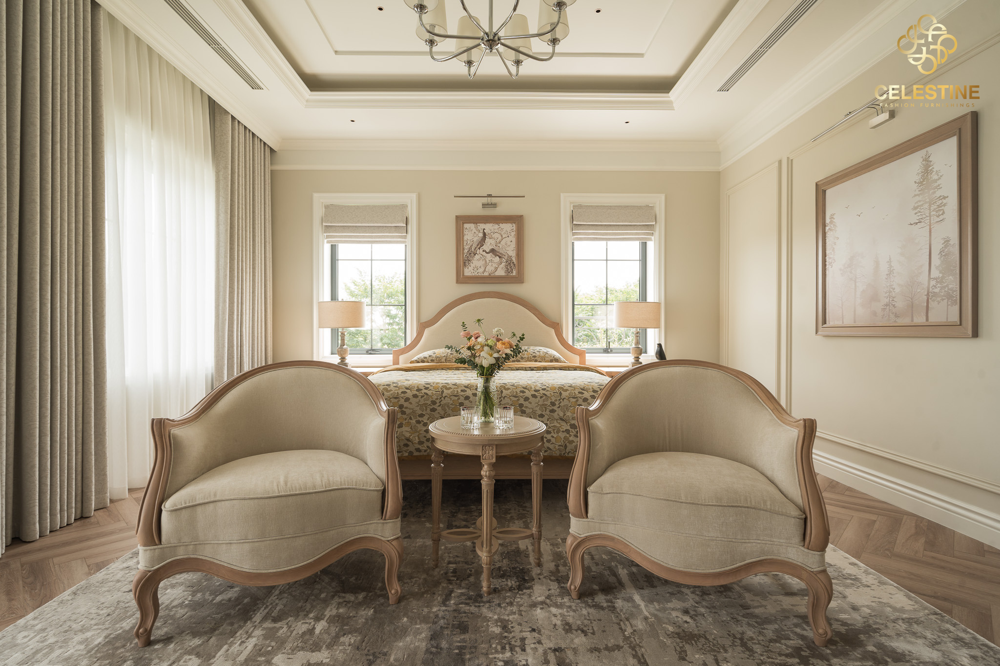 Rosettee Bergeree Armchair tạo điểm nhấn cho phòng khách.