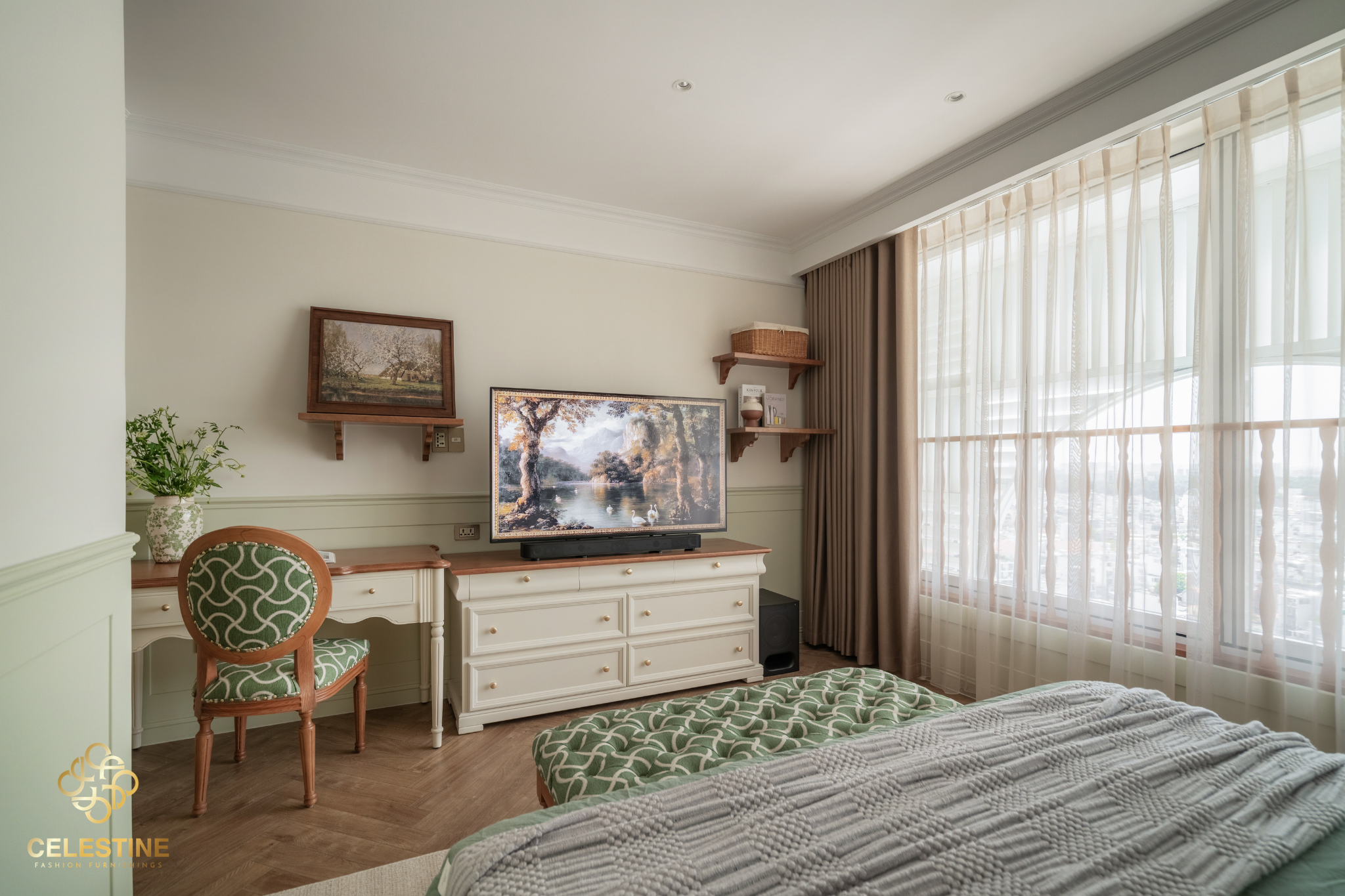 Kích thước phù hợp giúp armchair phòng ngủ trở thành điểm nhấn hài hòa.