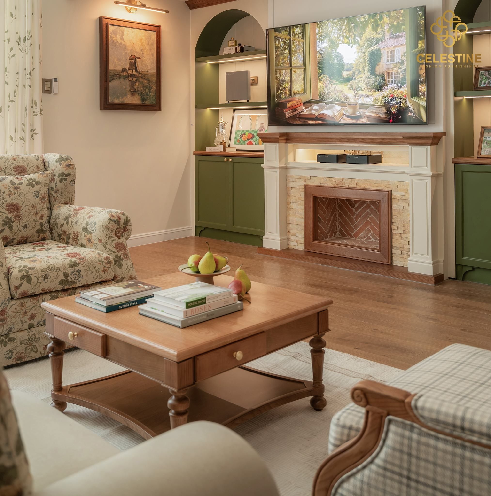 Các yếu tố tự nhiên tạo nên không gian Farmhouse Luxury hài hòa.