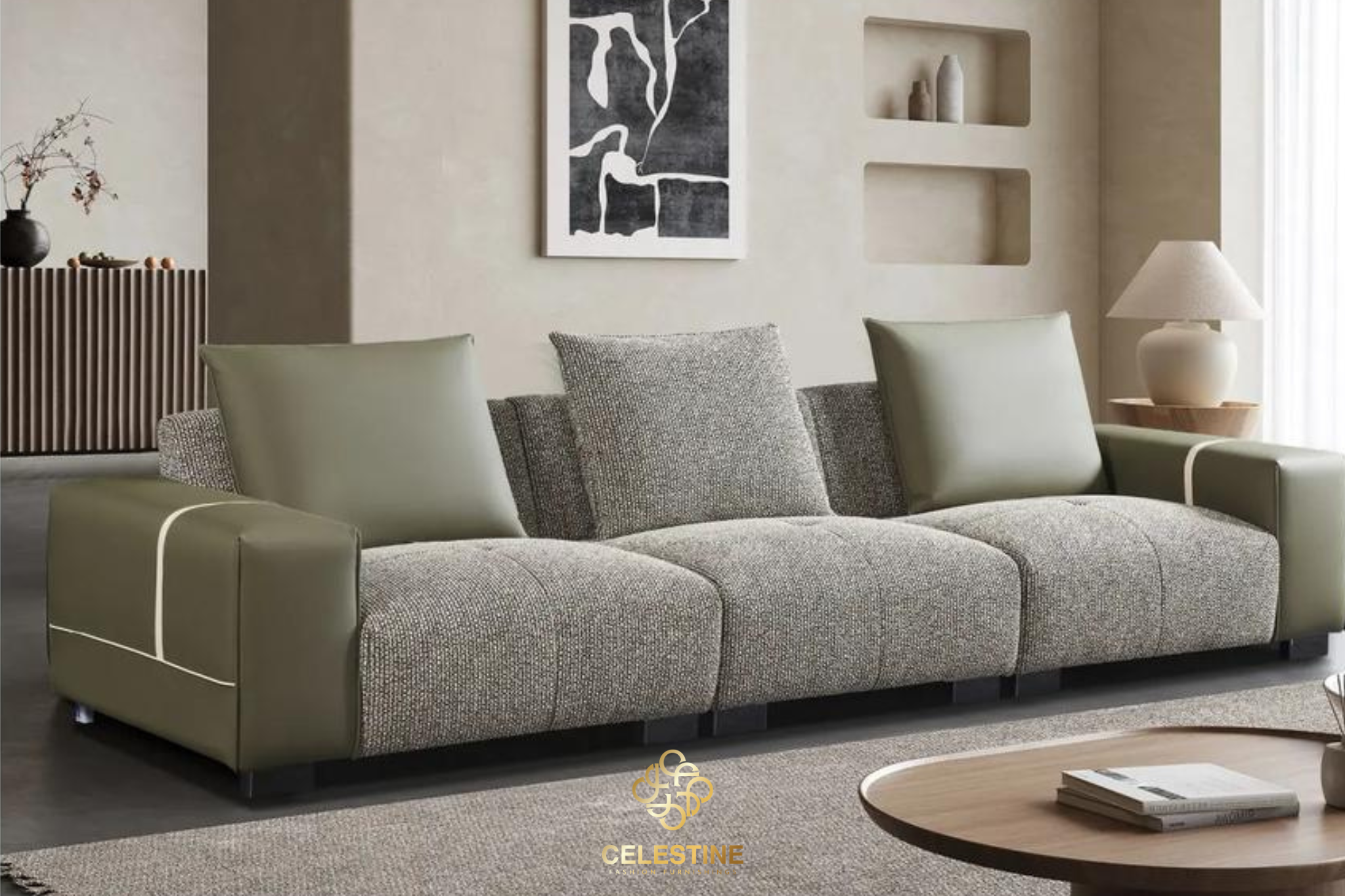 Sofa da hiện đại mang đến vẻ đẹp thanh lịch cho phòng khách.