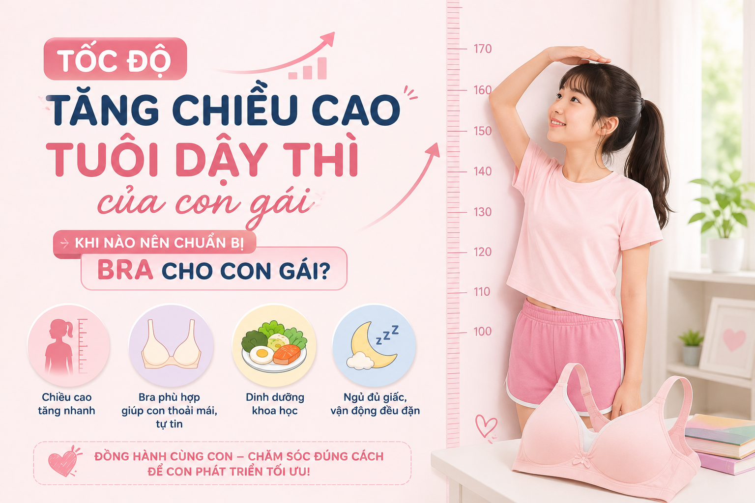 Tốc độ tăng chiều cao tuổi dậy thì của con gái: Khi nào mẹ nên chuẩn bị bra cho con gái?