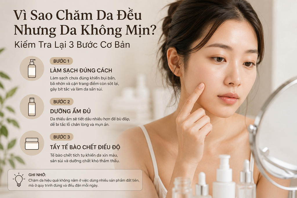 Vì Sao Chăm Da Đều Nhưng Da Không Mịn? Kiểm Tra Lại 3 Bước Cơ Bản