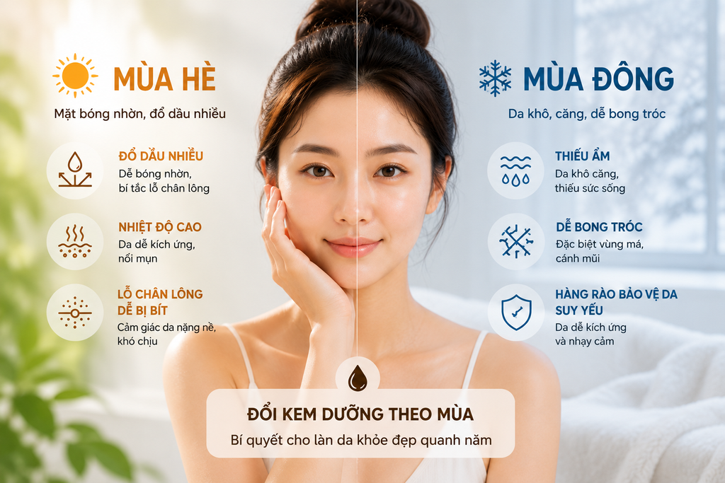 Da Dầu Mùa Hè Và Da Khô Mùa Đông: Có Cần Đổi Kem Dưỡng Không?