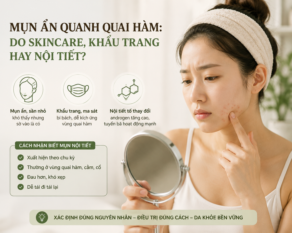 Mụn Ẩn Quanh Quai Hàm: Do Skincare, Khẩu Trang Hay Nội Tiết?