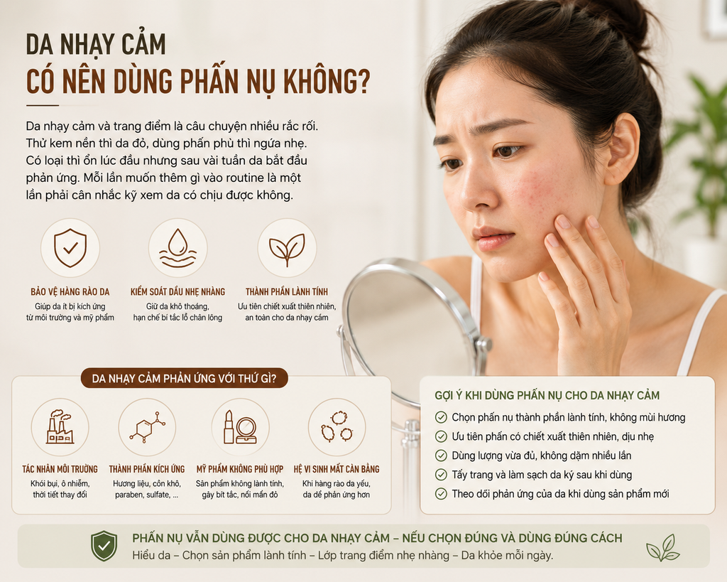 Da Nhạy Cảm Có Nên Dùng Phấn Nụ Không?