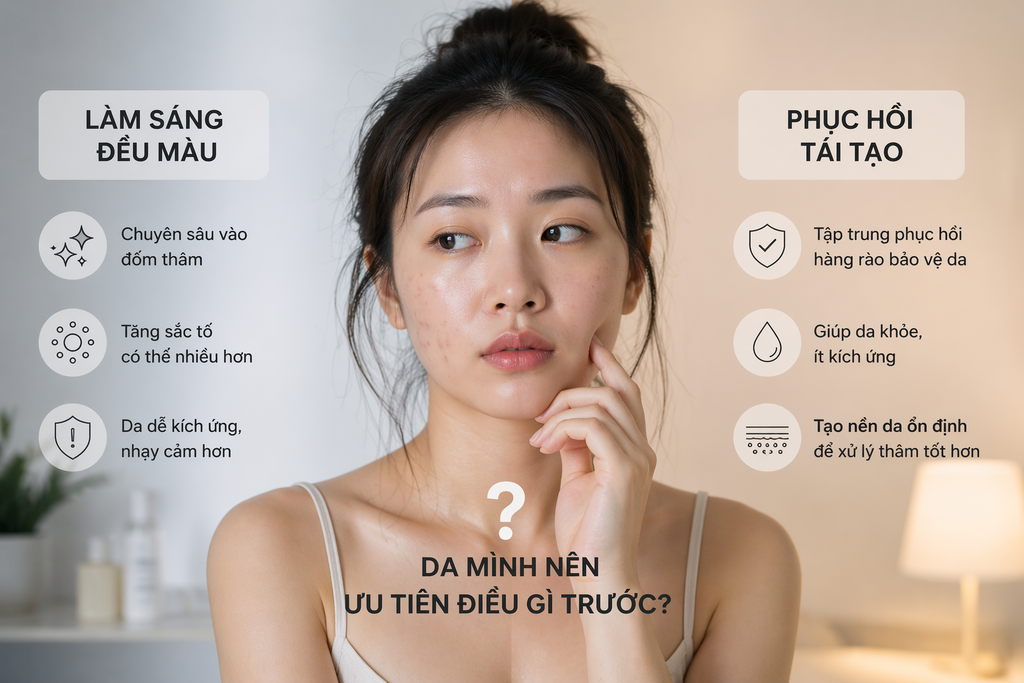 Chăm Da Có Thâm Sạm Nên Ưu Tiên Đều Màu Trước Hay Phục Hồi Trước?