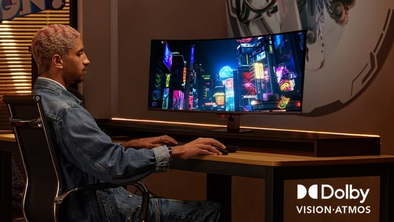 Màn hình cong Asus ROG Strix XG34WCDMTG được trang bị âm thanh Dolby Atmos