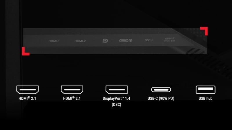 Màn hình cong Asus ROG Strix XG34WCDMTG có kết nối phong phú với nhiều thiết bị